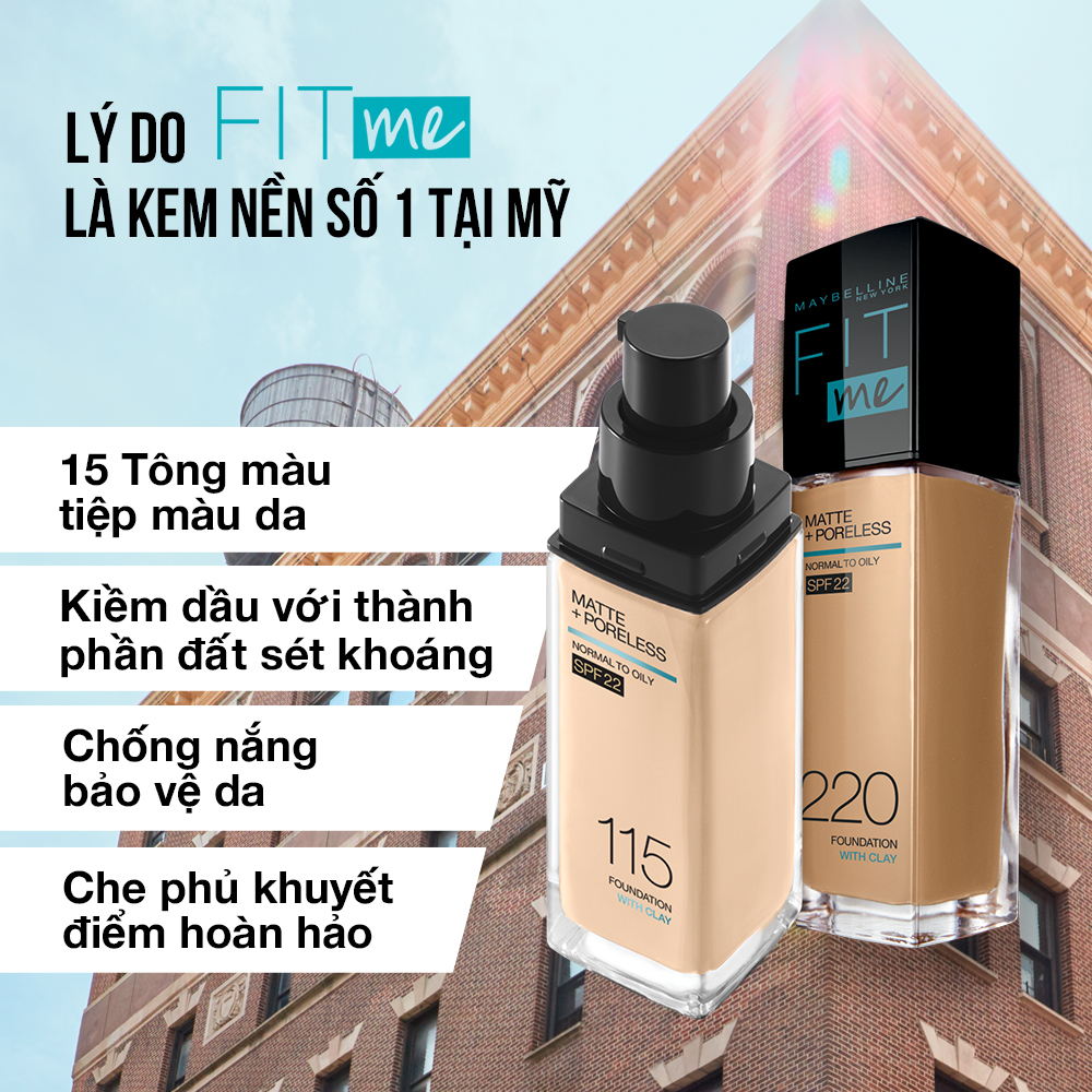 Kem Nền Maybelline Kiềm Dầu, Cho Lớp Nền Mịn Lì Tự Nhiên Fit Me Matte Poreless Foundation 30ml